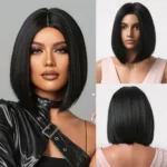 Bob Black Synthetic Wigs Straight Cosplay Short Daily Natural Looking Hair Wig with Bangs Heat Resistant Fiber for Women Afro - Image 15