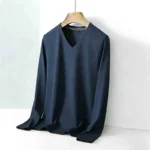 Men's Camel V-neck Long Sleeve Tee Slim Fit Soft Knit Pullover Spring & Autumn Shirt - Image 7