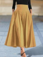 Dresses Solid Color A-line Skirts for Woman Clothing High Elastic Waist Long Skirt Women With Bow Elegant Women's Skirts - Image 8