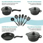 Black 13 Piece Kitchen Cookware Set Non-Stick Frying Pan, Soup Pot & Spoons, Induction Ready Cooking Set, Christmas Family Gifts - Image 2