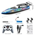 2.4GHz full-scale remote control boat with LED lights, with a battery life of 30 minutes – suitable for swimming pools and lakes
