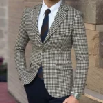 Houndstooth Plaid Blazer for Men One Piece Suit Jacket with 2 Side Slit Slim Fit Casual Male Coat Fashion Clothes 2023 - Image 6