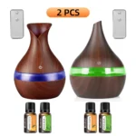 2 PCS 300ml Wood Grain Ultrasonic Humidifier & Essential Oil Diffuser Set with 7 Color LED Lights, Auto Shut-Off + 4 Aromatherap - Image 8