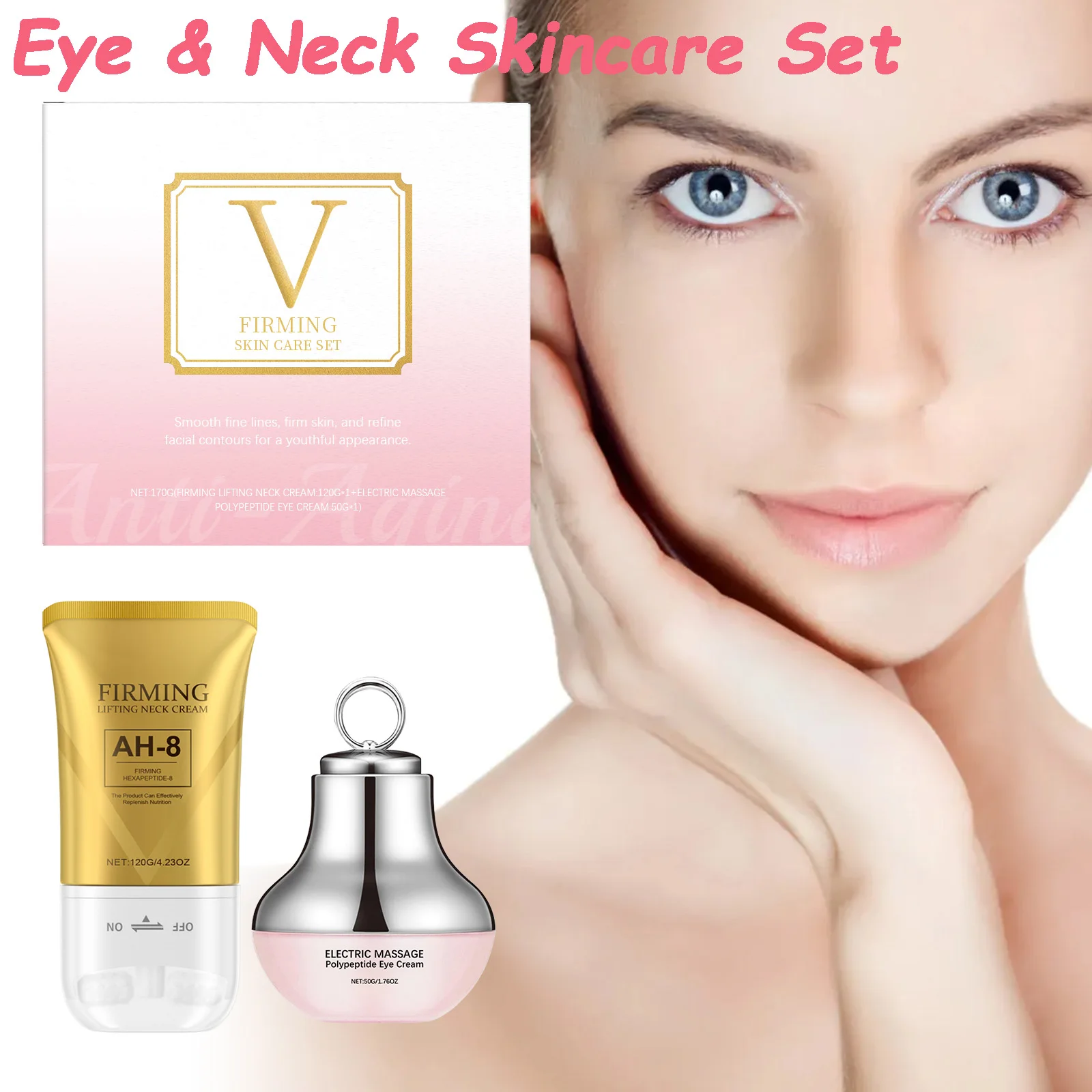 S187af6b5ab9546659e0044d57f2aa131M.webp AH-8 Firming Neck Cream Moisturizer Anti Aging Smoothing Wrinkles Electric Massage Polypeptide Eye Cream Eye & Neck Skincare Set