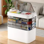 White Portable Medicine Storage Box, Medicine Cabinet with Drawers and Doors – Heavy-Duty Plastic Pill Organizer, Sewing Supplies, Stationery, Bathroom Cosmetics, Multi-Purpose Storage Box, Suitable for Home, Travel, Dormitory, Under-Bed or Basement Storage, Medicine Box and Organizer