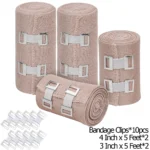 Elastic Bandage Wrap,4 Pack Premium Compression Bandage Rolls + 10 Extra Clips,2 Rolls of Each Size(4 Inch & 3 Inch x 5 Feet)