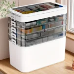 White Portable Medicine Storage Box, Medicine Cabinet with Drawers and Doors – Heavy-Duty Plastic Pill Organizer, Sewing Supplies, Stationery, Bathroom Cosmetics, Multi-Purpose Storage Box, Suitable for Home, Travel, Dormitory, Under-Bed or Basement Storage, Medicine Box and Organizer