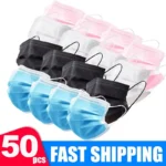 50Pcs 3-layer Mask Face Masks Melt Blown Cloth Disposable Safety Anti-Dust Protective Masks Blue Adults Non-wove Masque - Image 3