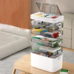 White Portable Medicine Storage Box, Medicine Cabinet with Drawers and Doors – Heavy-Duty Plastic Pill Organizer, Sewing Supplies, Stationery, Bathroom Cosmetics, Multi-Purpose Storage Box, Suitable for Home, Travel, Dormitory, Under-Bed or Basement Storage, Medicine Box and Organizer