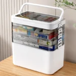 White Portable Medicine Storage Box, Medicine Cabinet with Drawers and Doors – Heavy-Duty Plastic Pill Organizer, Sewing Supplies, Stationery, Bathroom Cosmetics, Multi-Purpose Storage Box, Suitable for Home, Travel, Dormitory, Under-Bed or Basement Storage, Medicine Box and Organizer