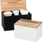 Wood Tampon Holder Sanitary Napkin Storage Bin with Lid and 2 Removable Dividers Feminine Product Organizer for Kitchen Bathroom