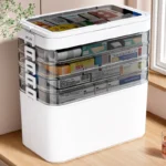 White Portable Medicine Storage Box, Medicine Cabinet with Drawers and Doors - Heavy-Duty Plastic Pill Organizer, Sewing Supplies, Stationery, Bathroom Cosmetics, Multi-Purpose Storage Box, Suitable for Home, Travel, Dormitory, Under-Bed or Basement Storage, Medicine Box and Organizer