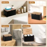 Wood Tampon Holder Sanitary Napkin Storage Bin with Lid and 2 Removable Dividers Feminine Product Organizer for Kitchen Bathroom