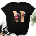 A B C D E English Alphabet Print T Shirt Women New Summer Couples Lovers Female T-Shirt Harajuku Casual Black Tops Tshirts - Image 7