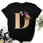 A B C D E English Alphabet Print T Shirt Women New Summer Couples Lovers Female T-Shirt Harajuku Casual Black Tops Tshirts - Image 35