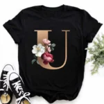 A B C D E English Alphabet Print T Shirt Women New Summer Couples Lovers Female T-Shirt Harajuku Casual Black Tops Tshirts - Image 20