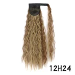 Synthetic Long Corn Wavy Ponytail Hairpiece Wrap on Hair Clip Ombre Brown Blonde Hair Extensions Pony Tail - Image 19