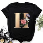 A B C D E English Alphabet Print T Shirt Women New Summer Couples Lovers Female T-Shirt Harajuku Casual Black Tops Tshirts - Image 32