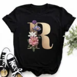 A B C D E English Alphabet Print T Shirt Women New Summer Couples Lovers Female T-Shirt Harajuku Casual Black Tops Tshirts - Image 26