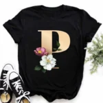 A B C D E English Alphabet Print T Shirt Women New Summer Couples Lovers Female T-Shirt Harajuku Casual Black Tops Tshirts - Image 25
