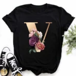 A B C D E English Alphabet Print T Shirt Women New Summer Couples Lovers Female T-Shirt Harajuku Casual Black Tops Tshirts - Image 29