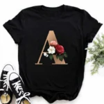 A B C D E English Alphabet Print T Shirt Women New Summer Couples Lovers Female T-Shirt Harajuku Casual Black Tops Tshirts - Image 8