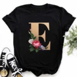A B C D E English Alphabet Print T Shirt Women New Summer Couples Lovers Female T-Shirt Harajuku Casual Black Tops Tshirts - Image 34