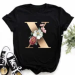 A B C D E English Alphabet Print T Shirt Women New Summer Couples Lovers Female T-Shirt Harajuku Casual Black Tops Tshirts - Image 30