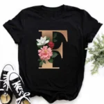 A B C D E English Alphabet Print T Shirt Women New Summer Couples Lovers Female T-Shirt Harajuku Casual Black Tops Tshirts - Image 24