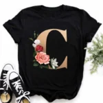 A B C D E English Alphabet Print T Shirt Women New Summer Couples Lovers Female T-Shirt Harajuku Casual Black Tops Tshirts - Image 36