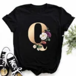 A B C D E English Alphabet Print T Shirt Women New Summer Couples Lovers Female T-Shirt Harajuku Casual Black Tops Tshirts - Image 27