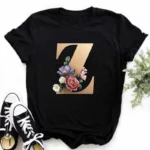 A B C D E English Alphabet Print T Shirt Women New Summer Couples Lovers Female T-Shirt Harajuku Casual Black Tops Tshirts - Image 33