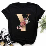A B C D E English Alphabet Print T Shirt Women New Summer Couples Lovers Female T-Shirt Harajuku Casual Black Tops Tshirts - Image 31