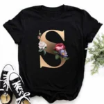 A B C D E English Alphabet Print T Shirt Women New Summer Couples Lovers Female T-Shirt Harajuku Casual Black Tops Tshirts - Image 22
