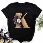 A B C D E English Alphabet Print T Shirt Women New Summer Couples Lovers Female T-Shirt Harajuku Casual Black Tops Tshirts - Image 13