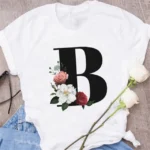 A B C D E English Alphabet Print T Shirt Women New Summer Couples Lovers Female T-Shirt Harajuku Casual Black Tops Tshirts - Image 17