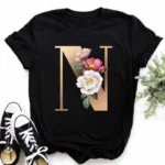 A B C D E English Alphabet Print T Shirt Women New Summer Couples Lovers Female T-Shirt Harajuku Casual Black Tops Tshirts - Image 28