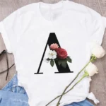 A B C D E English Alphabet Print T Shirt Women New Summer Couples Lovers Female T-Shirt Harajuku Casual Black Tops Tshirts - Image 16