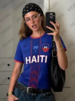 2026 New Haiti Flag Print Soccer Jersey For Women T-shirt Summer Short Sleeve Tees Casual Streetwear Clothes Sports Unisex Tops