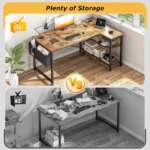 Brown Corner L-Shaped Computer Desk with Power Outlets and Reversible Storage, Ideal for Small Home Office Spaces Customized - Image 6