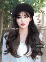 synthetic 16 inch black beret big wave long curly wig water wave baseball cap duck tongue hat fisherman hat Hat Wig Christmas - Image 2