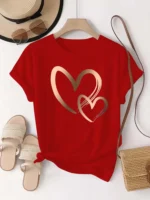 Summer New Fashion Women's Heart Printed T-shirt Trendy Casual Round Neck Top Short Sleeves Women T-shirt Women Clothing - Image 5