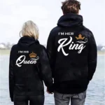 Printing Her King or His Queen Lover Hoodies Harajuku Fashion Casual Womens Men Clothing Lovers Sweatshirt  Couple Hoodies - Image 2