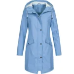 Women Casual Solid Color Long Coat Waterproof Zipper Rain Jacket Solid Color Outdoor Mountaineering Hooded Windproof Windbreaker - Image 7
