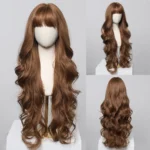 Brown Wavy Wigs for Women with Bangs Long Natural Synthetic Hair Wig Daily Cosplay Heat Resistant - Image 7