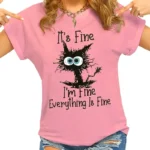 Women Clothes Cat It's Fine I'm Fine Everything Is Fine Print T-shirts Summer Casual  Fashion Personalized Woman Clothing - Image 2