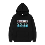 Men's hooded black casual street style sports shirt  suitable for surfing enthusiasts and fashion enthusiasts