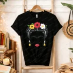 Frida Inspired Floral Portrait Shirt Minimalist Mexican Art Tee Graphic T Shirts Oversized T Shirt  Aesthetic Clothes Harajuku - Image 2