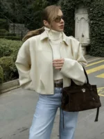 Women's Fashion Pilot Jacket with Bat Sleeves and Zipper, Casual Top - Image 4