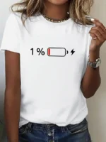 Shirt 1% Battery Print Graphic Casual T-Shirt Short Sleeve T Shirt Women's T-Shirt Clothing Top Tee Girls - Image 2
